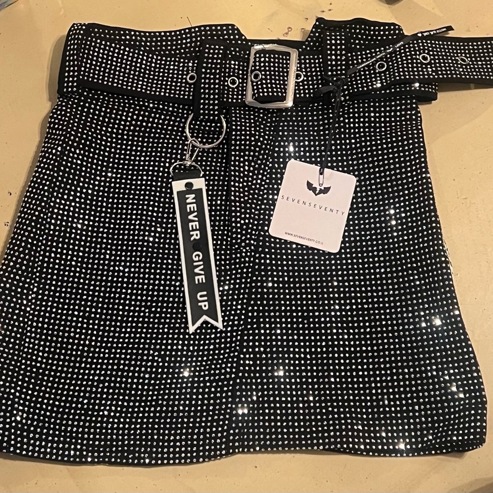 Seven 770 Black Studded mini skirt with belt 
New with tag size Small